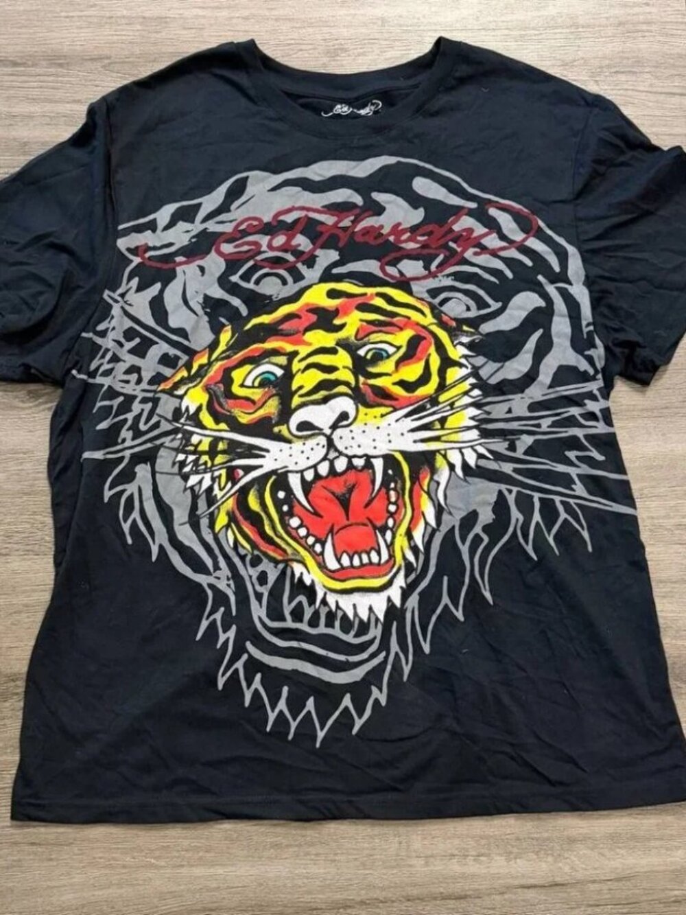 Ed Hardy Tiger Face Graphic Short Sleeve Black T-Shirt Men’s Size XL